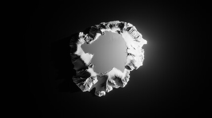 Black-and-white satellite image of a newborn island glowing with geothermal energy in glacial waters.