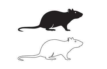 Rat and Mouse Icon Vector Set in Black and Outline Style &ndash; Rodent Silhouette Illustration for Pest Control, Logo, UI, App and Web Design
