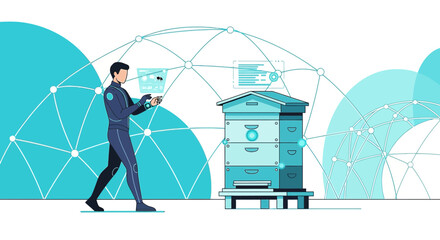 Futuristic apiculture: man monitoring beehive data using holographic interface technology