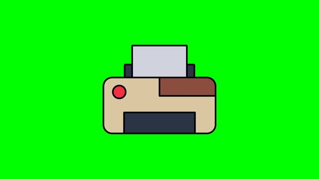 Printer icon animation showing beige retro printer with paper and bold black outlines
