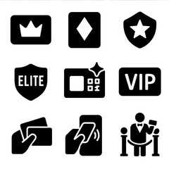 Premium membership icons for elite access and vip privileges collection