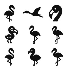 Obraz premium Silhouette icons of flamingos and dodos on gradient background