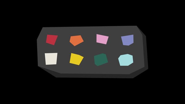 Colorful Paper Cutout Art Supplies Animation. Painting and Drawing Tools Set on Black Background