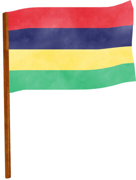 illustration of Mauritius flag in watercolor style