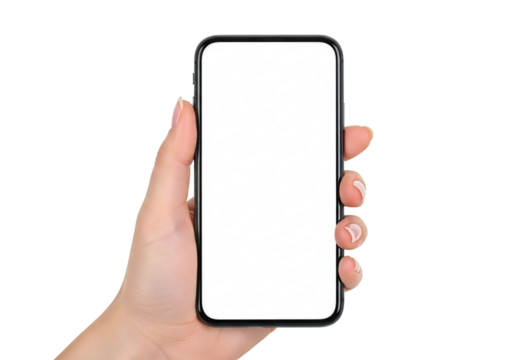 Hand holding smartphone, isolated on transparent background - Powered by Adobe