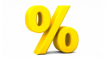Bold Yellow 3D Percent Symbol on White Background