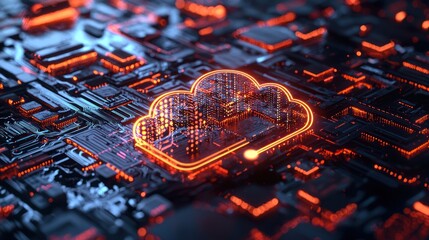 Abstract cloud computing graphic, circuit board background, technology concept