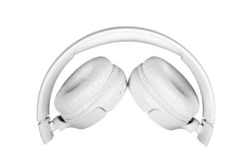 Modern white wireless headphones on an isolated background