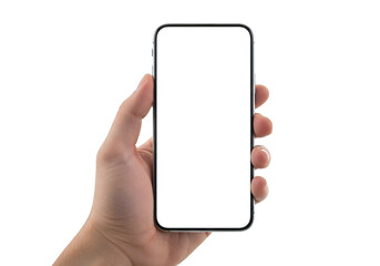 Hand holding smartphone isolated on transparent background