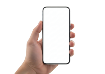 Hand holding smartphone isolated on transparent background