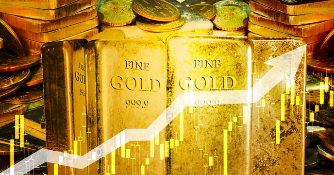One Kilo Gold Bars showing the gold price hiking trend background