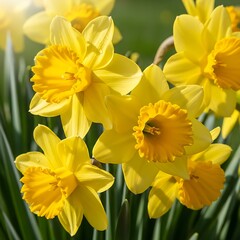 Fototapeta premium Vibrant Yellow Daffodils Blooming in Springtime Sunlight.