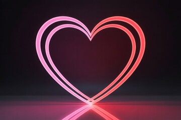 Double neon hearts outlines illuminating dark surface concept of love romance technology valentines wedding celebration and decoration