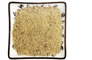 Close up photo of ground black pepper, selective focus.