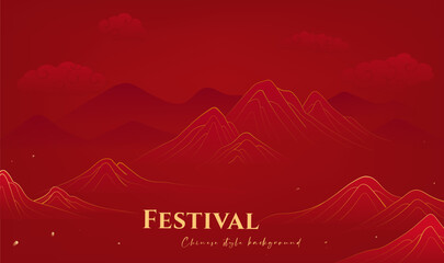 Naklejka na ściany i meble Red Chinese style festival banner landscape auspicious cloud background