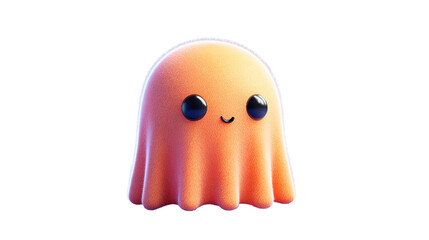 Orange cartoon ghost with smile and round eyes in studio cutout, white background