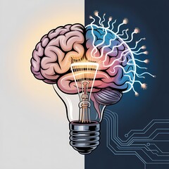 Conceptualization of a brilliant idea with a human brain merged into a light bulb