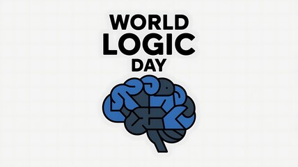 Bold &ldquo;World Logic Day&rdquo; Text with Blue Brain Icon &ndash; Simple & Impactful Awareness Design