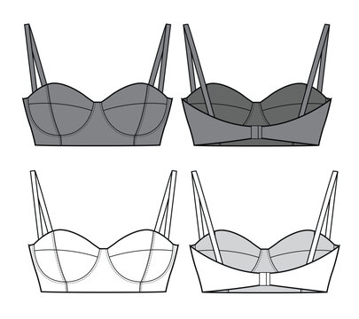 Balconette vector design mockup template technical flat sketch.