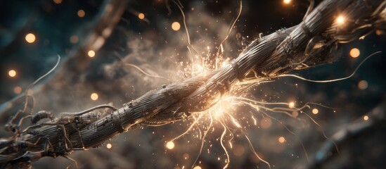 Close up of rope with sparks and lights suggesting power or energy concept