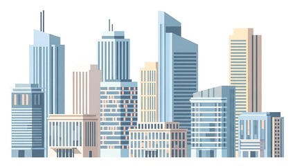 Collection of modern skyscrapers and buildings in an urban cityscape, depicting business and city life