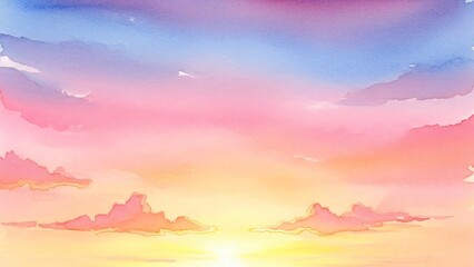 Sunrise sky, watercolor illustration, abstract, orange, pastel pink, light blue, airy abstract texture for creative design.