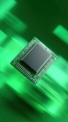 Close up of a central processing unit on a blurred green background