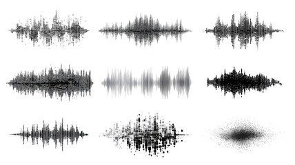  Abstract black digital data symbols with sound wave technology background futuristic binary code pattern isolated on white background