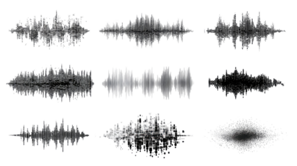  Abstract black digital data symbols with sound wave technology background futuristic binary code pattern isolated on white background