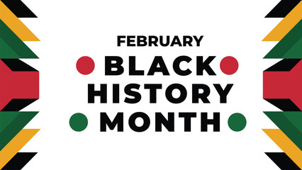 February Black History Month typography banner with African heritage geometric pattern and bold colors symbolizing culture, unity, diversity and empowerment © Zavivec