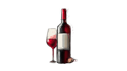 Red wine bottle with wineglass and cork vector illustration on white background