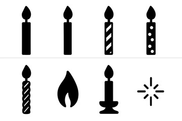 Obraz premium Birthday Candle Icons. Birthday candle set. Filled icon set of Birthday candle set: tall candle, short candle,