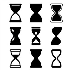 Nine silhouette hourglasses on gradient background - time symbol collection