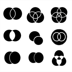Geometric circle patterns: overlapping diagrams on black background