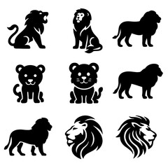 Silhouette collection of lion designs with diverse artistic styles