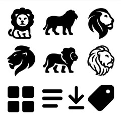 Black lion silhouettes and icons on gradient background