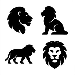 Silhouetted lion icons: majestic symbols in black and white