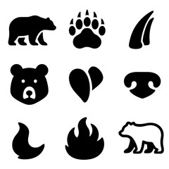 Animal silhouettes and icons featuring bears and nature elements