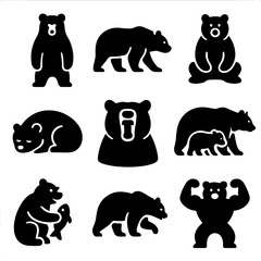 Set of bear silhouettes featuring different poses and styles
