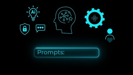 Person Typing on Laptop with Digital Icons for Artificial Intelligence, Innovation, Security, and Communication Prompts Motion graphics of search box. - Powered by Adobe