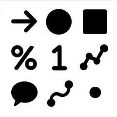 Abstract symbols: arrows, shapes, and graphs in black and gray design
