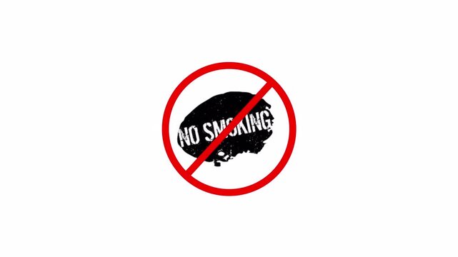 No smoking sign with cigarette icon and prohibition red cross sign animation. Clear prohibition sign warns against smoking, healthy environments and public spaces animated on transparent background in