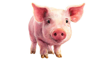 Pink pig illustration, front view, featuring round snout, standing, isolated against cutout background.