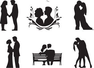 Vector silhouettes of people showing a couple, family, and business figures.