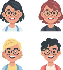 Friendly Female Avatar Flat Illustration Set Smiling Woman, Glasses, and Modern Character