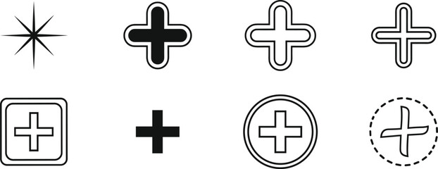 Various plus symbols and a starburst graphic Vector