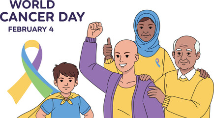 World Cancer Day February 4 Family Support and Cancer Survivor Awareness Illustration