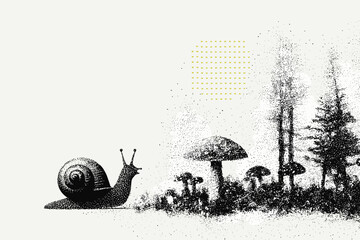 Whimsical Snail Journey Through a Surreal Forest
