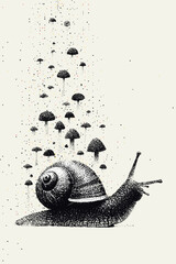 Whimsical Snail Journey Through a Surreal Forest