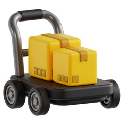 3D Delivery Dolly Carrying Yellow Cardboard Boxes Transportation E Commerce Logistics Icon